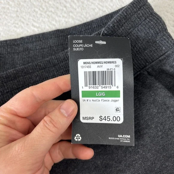 NEW UNDER ARMOUR Mens 'Hustle Fleece Joggers' Large Gray Sweatpants Knit Tapered - Picture 3 of 13